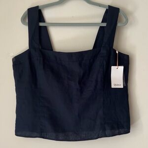 NWT Quince European Linen Sleeveless Tank Top Sz XL Dark Navy Square Neck Lined